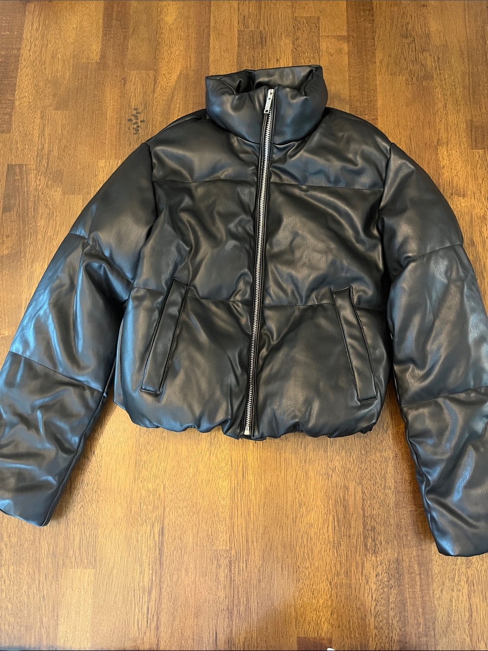 Aqua Black Faux-Leather Puffer Jacket for Kids